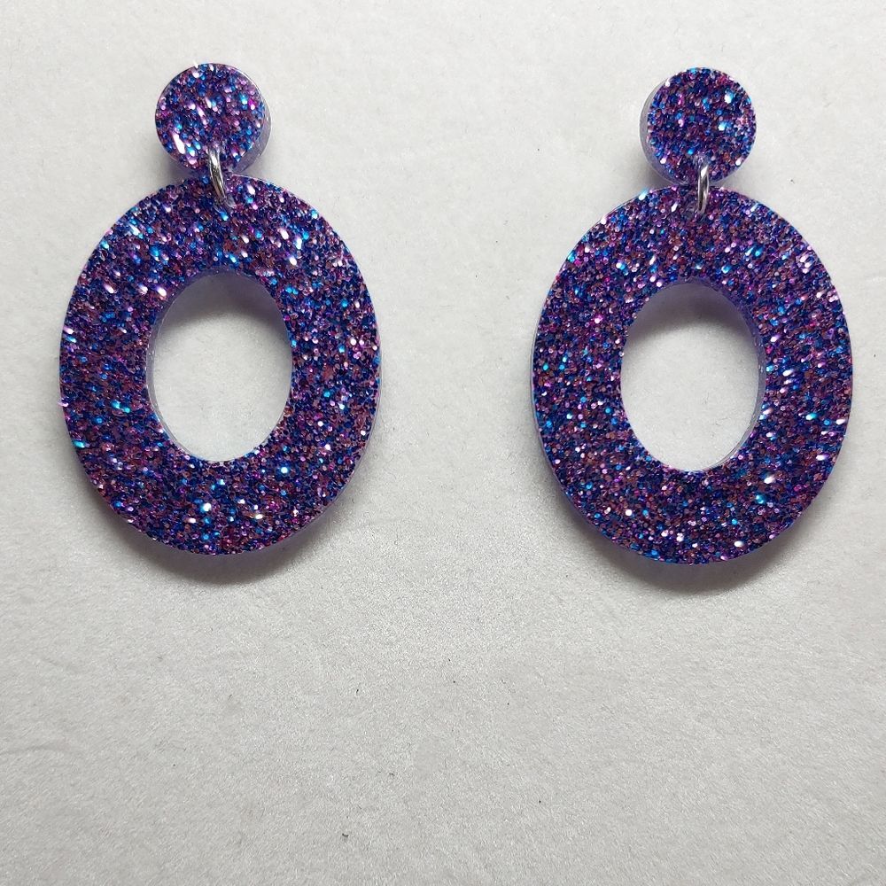 Earrings Pinks and Blue Glitter Studs - Picture 1 of 3
